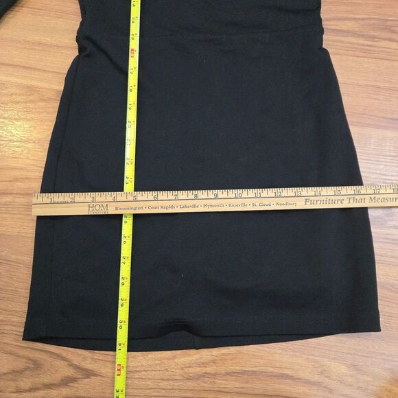 Bebe Vtg Y2K Black Mini Dress S Plunge Neck Sheer Sleeve Rhinestones Open Back - Picture 14 of 14